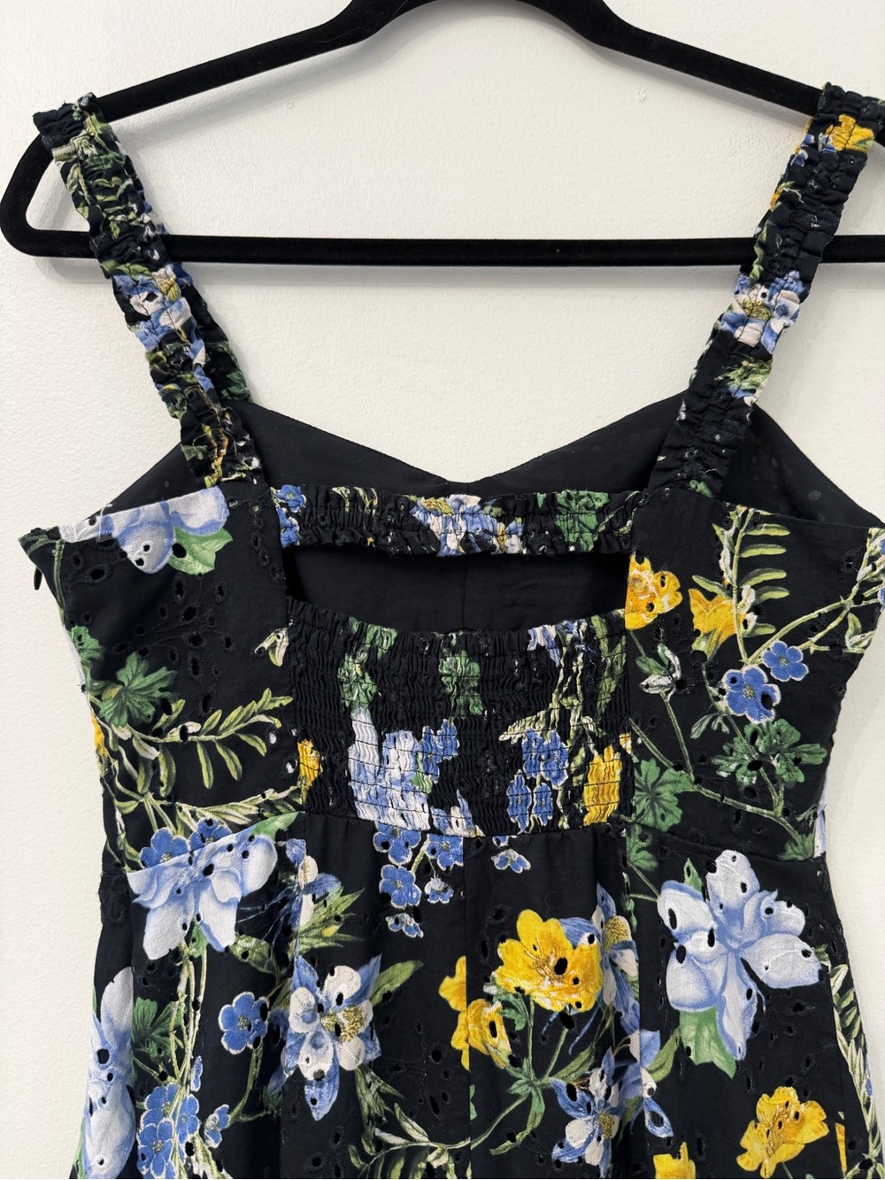 Zara Black Floral Eyelet Midi Dress with Yellow & Blue Blooms Zipper Closure S - Picture 5 of 13